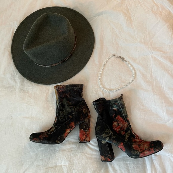 DSW Shoes - Velvet floral heeled booties